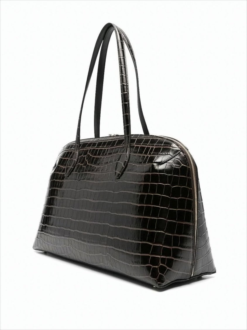 Totême Crocodile-Embossed Black Calf Leather Tote Bag