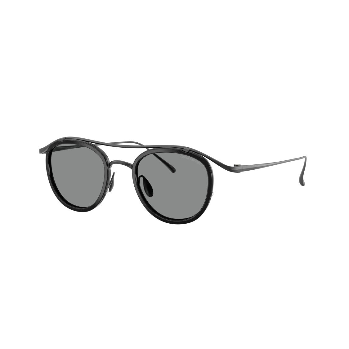 Giorgio Armani 0Ar6179t Rounded Black Titanium Sunglasses With Double Bridge Design