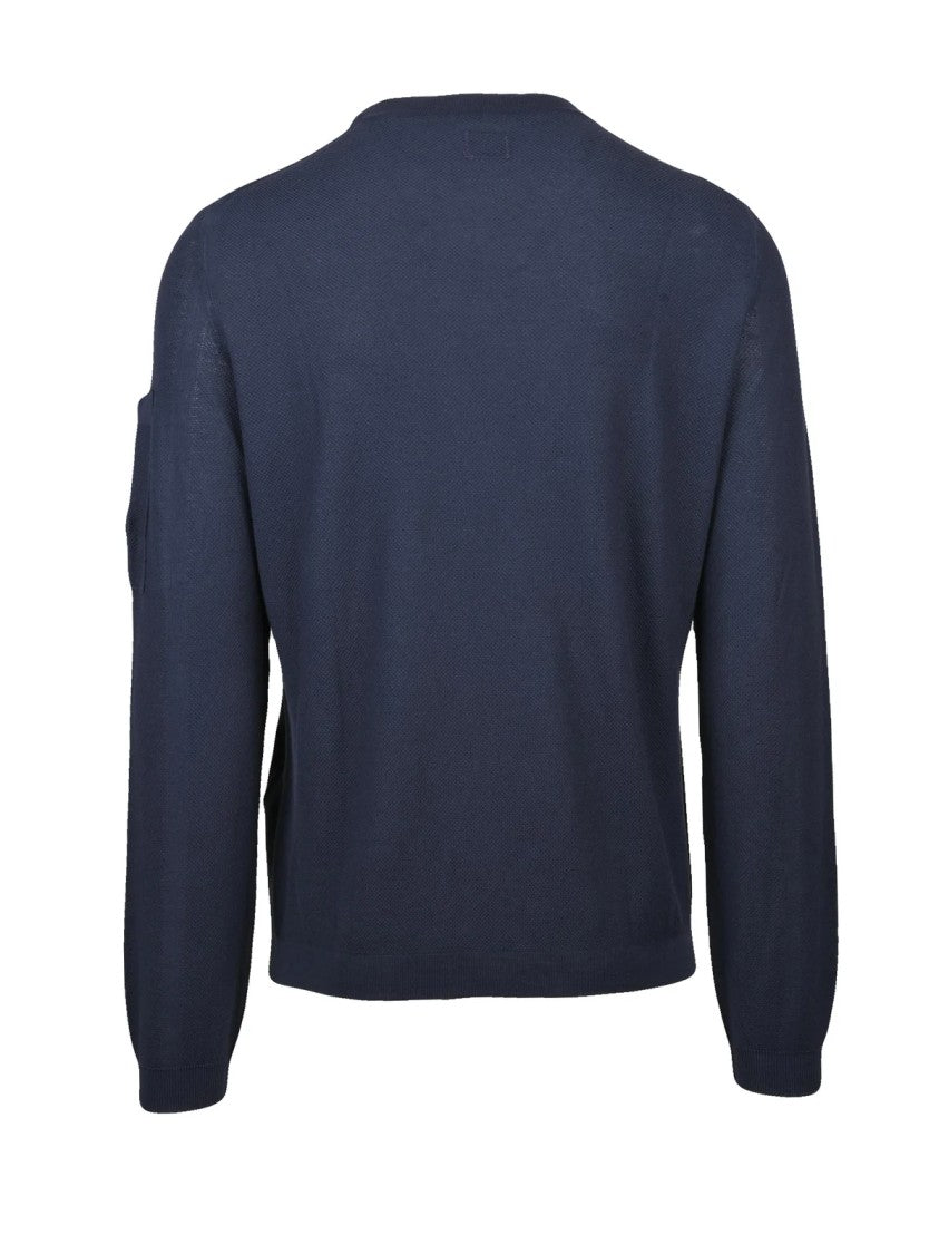 C.P. Company Textured Knit Crew Neck Sweater With Lens Detail