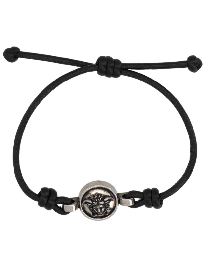 Versace Black Adjustable Cord Medusa Charm Bracelet