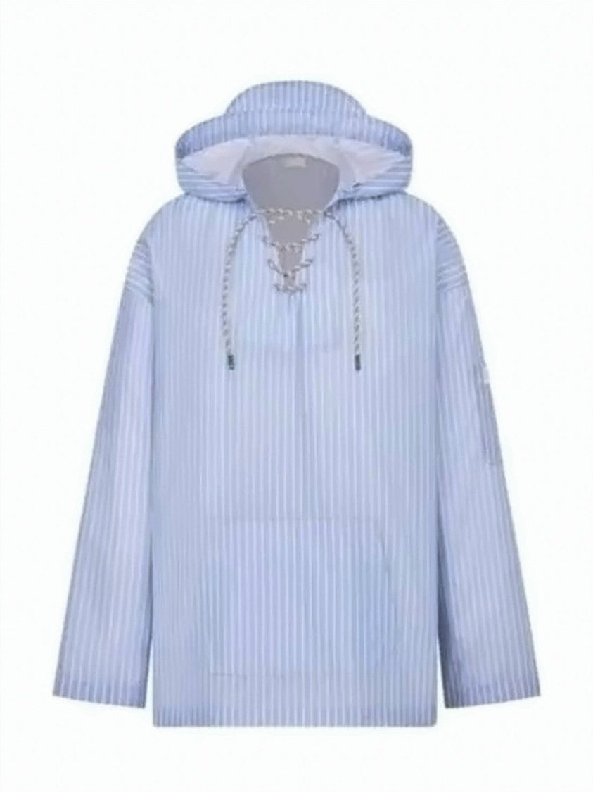 Dior Lace-Up Hooded Top With Vertical Stripe Pattern