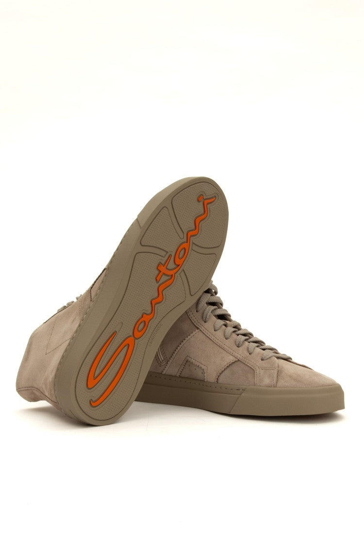 Santoni Mid-Top Suede Double-Buckle Sneakers