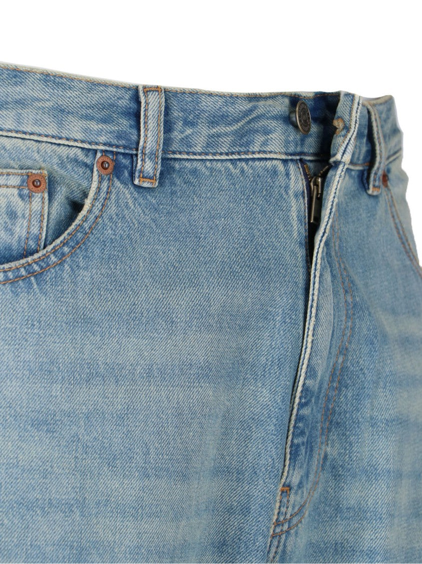 Valentino Straight-Leg Light Blue Denim Jeans With Worn Finish