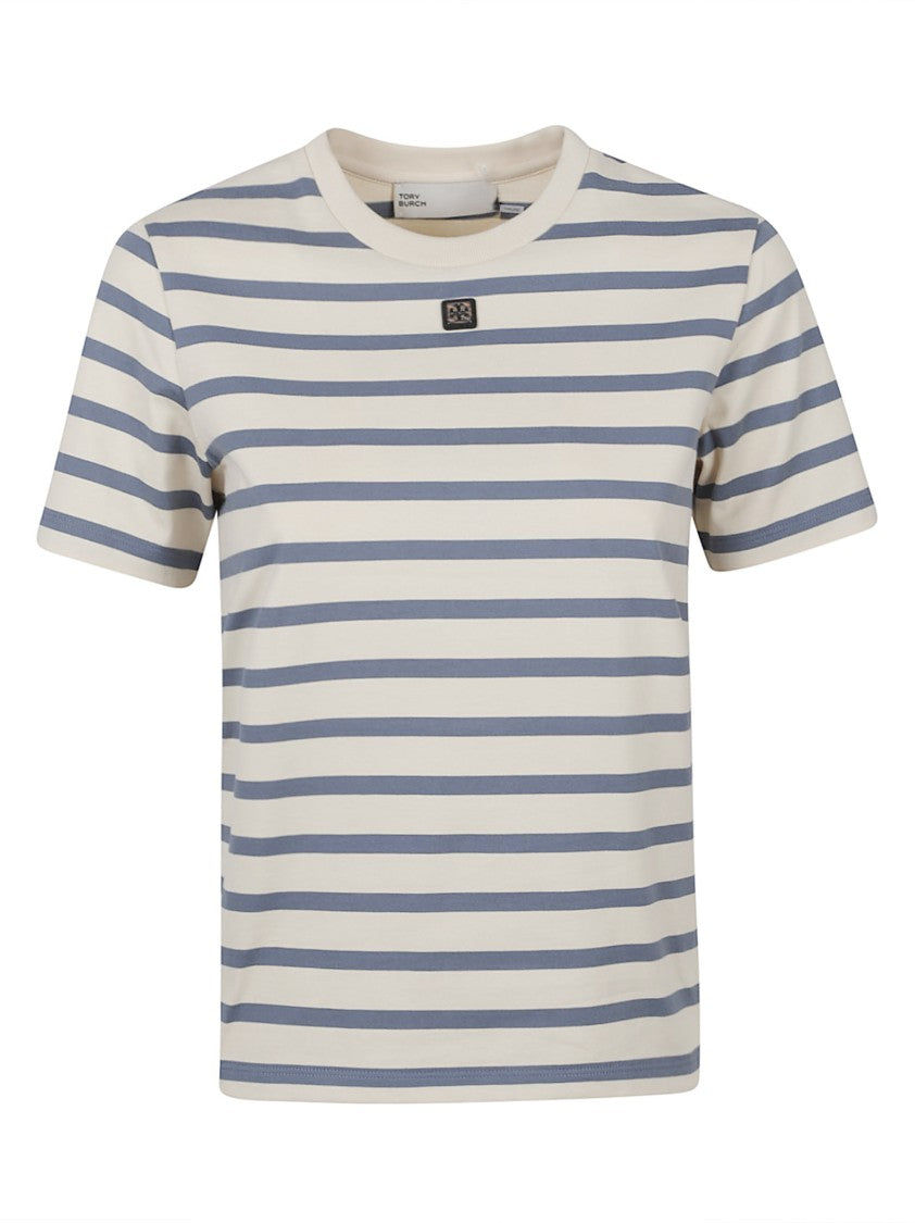 Tory Burch Cotton Striped 3D Logo T-Shirt