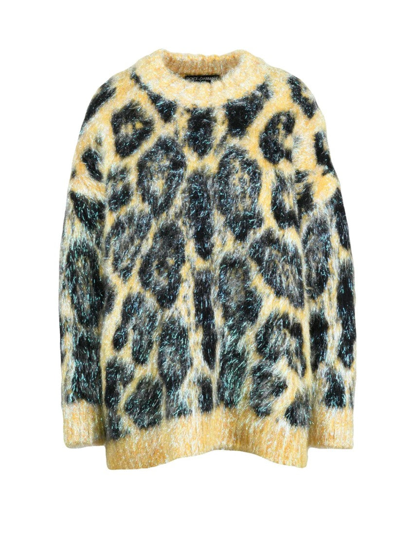 Dolce & Gabbana Oversized Leopard Print Lamé Knit Dress