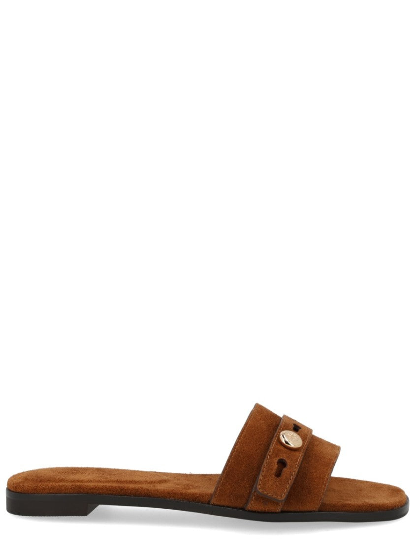 Tory Burch Warm Brown Suede Slide Sandals