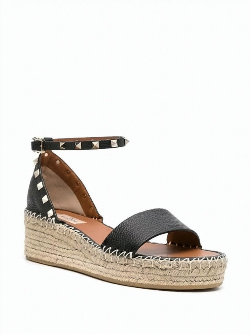 Valentino Garavani Black Textured Leather Sandals