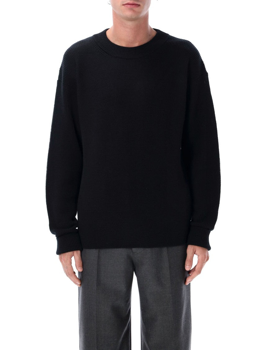 Lemaire Boxy Round Neck Sweater In Ribbed Virgin Wool