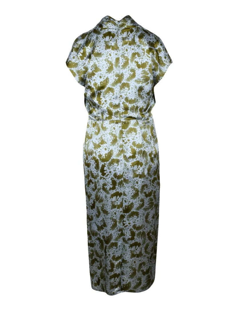 Dries Van Noten Dillian Green Fluid Abstract Pattern Silk Maxi Dress