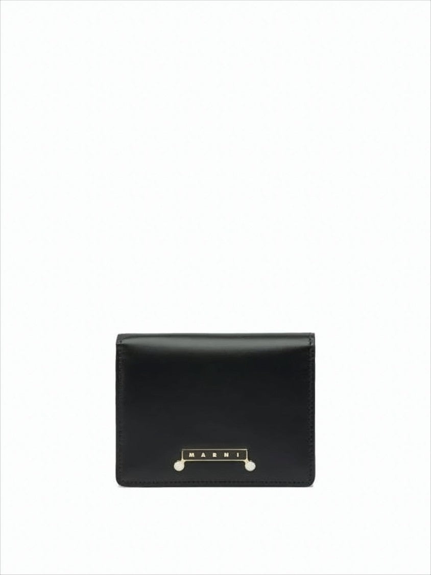 Marni Rectangular Leather Wallet With Gold-Tone Plaque