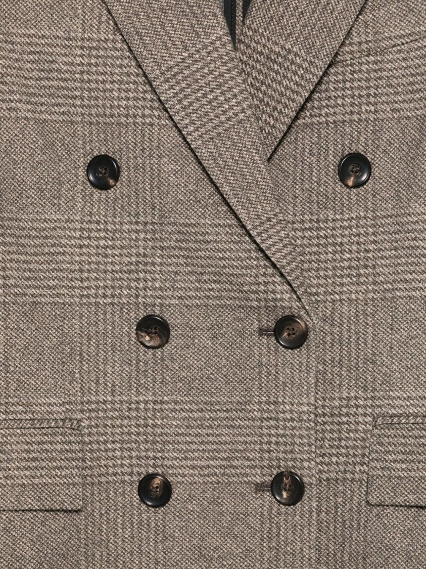 Circolo 1901 Double-Breasted Checkered Brown Jacket