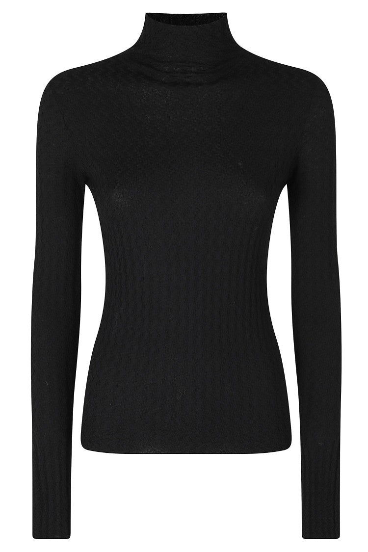 Roberto Collina Black Textured Merino Wool Turtleneck