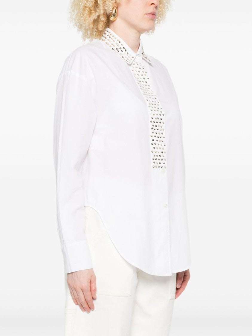 Forte Forte White Cotton Shirt With Gold Crescent Studs