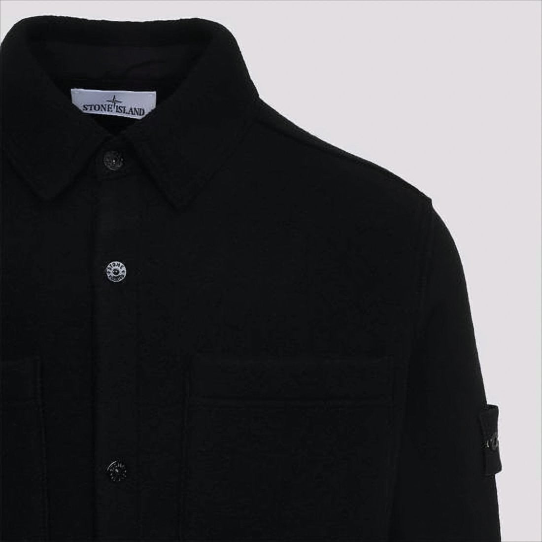 Stone Island Classic Black Wool Jacket With Shirt-Style Design