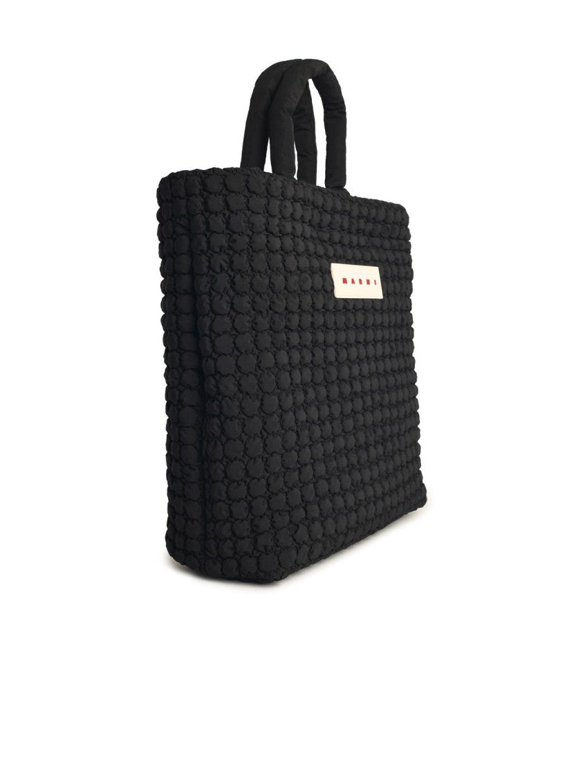 Marni Quilted Black Fabric Shopping Bag