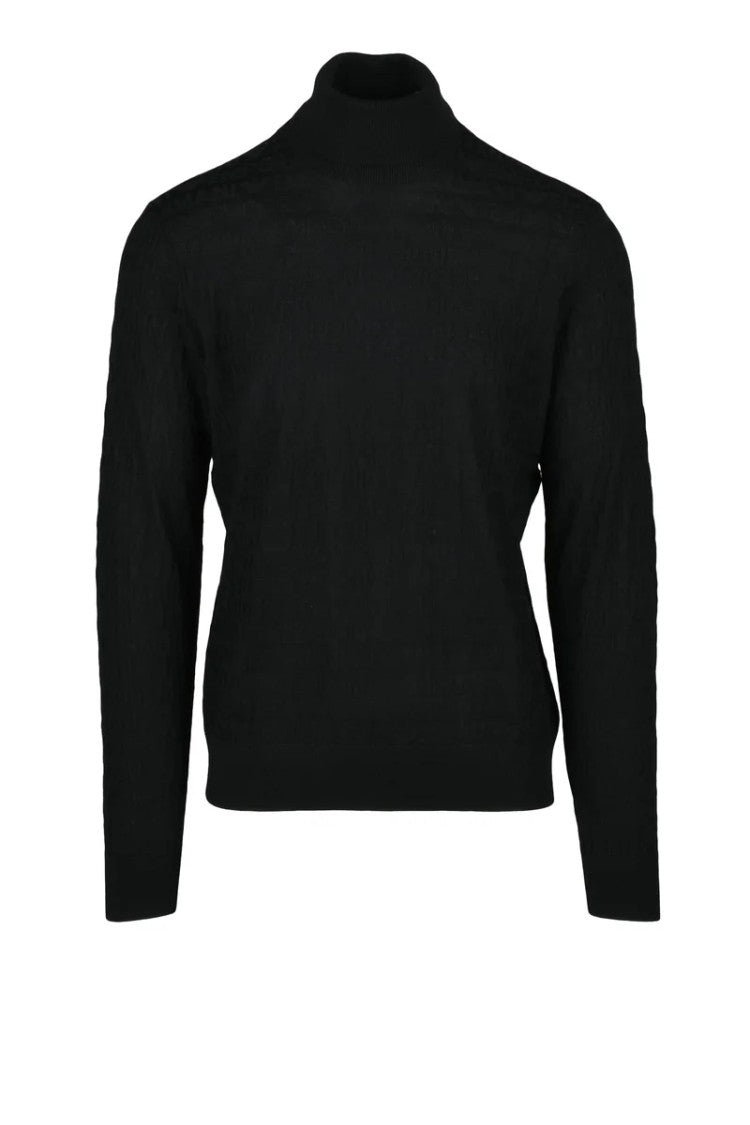 Emporio Armani Virgin Wool Turtleneck With Logo - Black