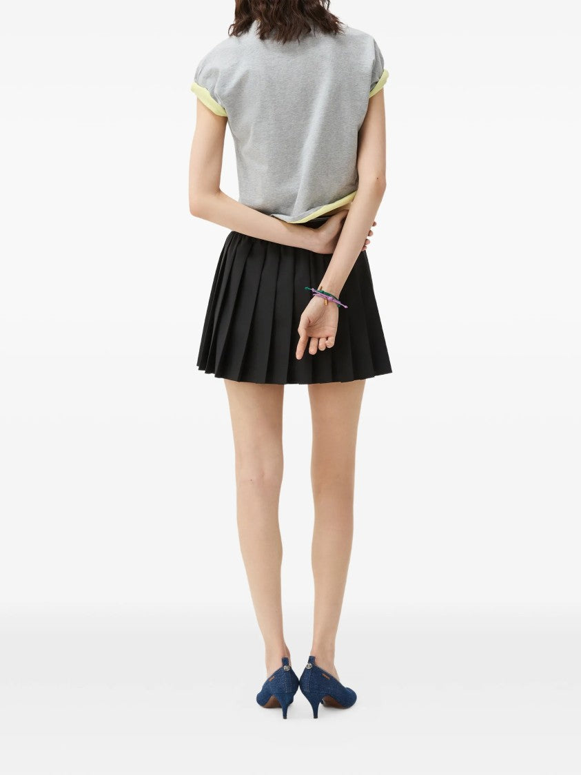 Versace Pleated Mini Skirt With Wide Waistband And Emblem