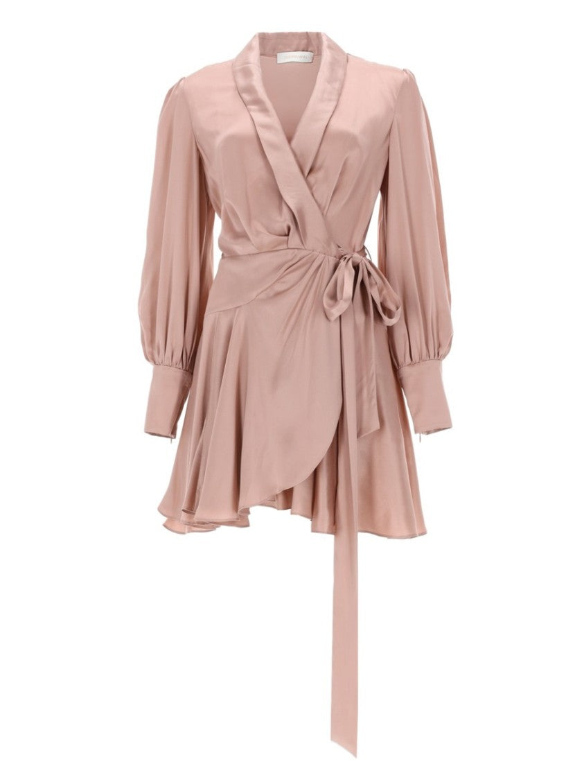 Zimmermann Mini Wrap Dress In Soft Blush Silk