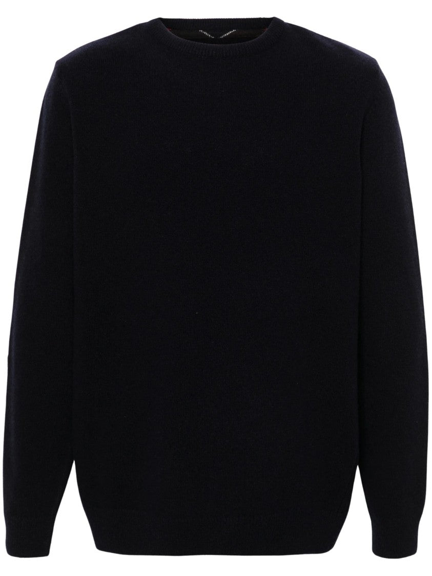 Barbour Relaxed-Fit Black Wool Sweater With Plaid Elbow Patches