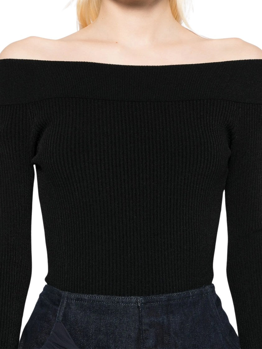 Alaïa Ribbed Texture Off-Shoulder Body Sculpting Top