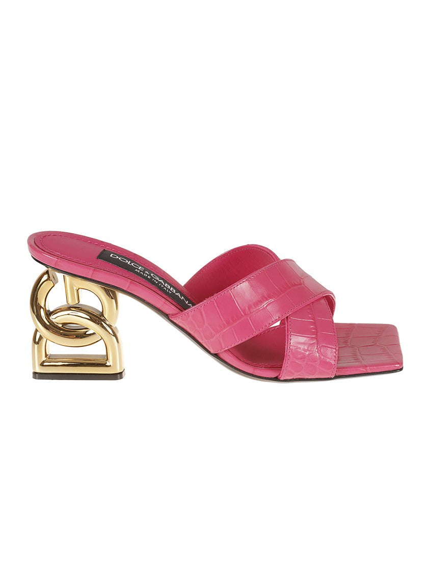 Dolce & Gabbana Crocodile Textured Pink Leather Sandals