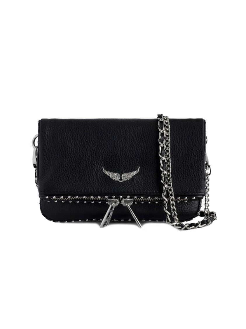 Zadig & Voltaire Black Rock Nano Grained Studded Leather Shoulder Bag