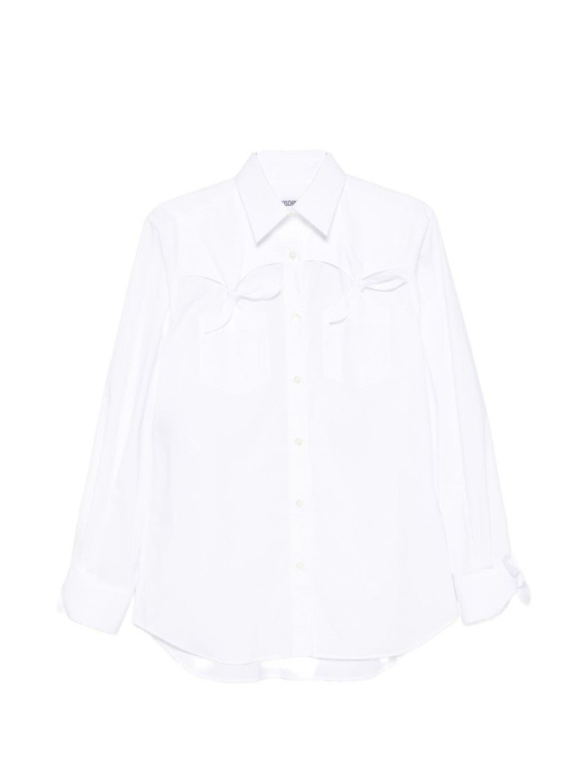 Moschino White Bow Detail Point Collar Top