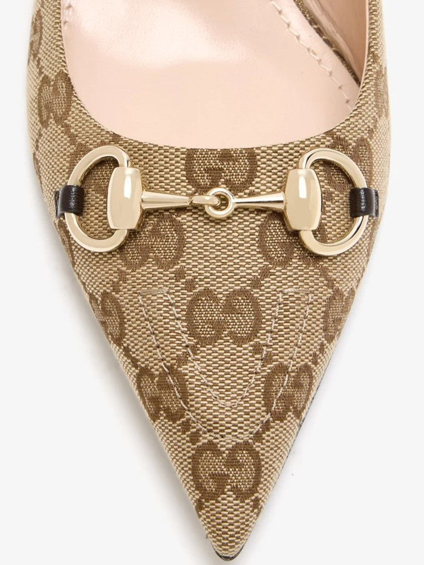 Gucci Beige Werin 55 Monogram Horsebit Pumps