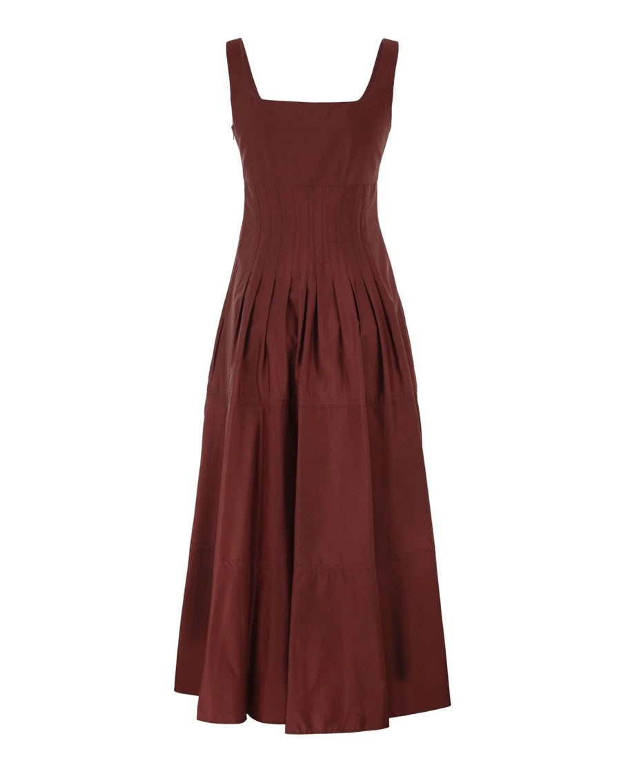Max Mara Brick Poplin Full Skirt Maxi Dress