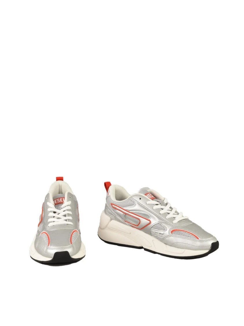 Diesel Silver-Grey Polyester-Blend Dynamic Sneakers
