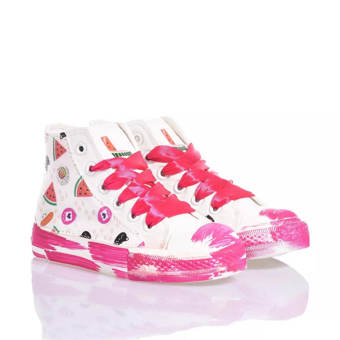 Mimanera Handcrafted White Sneakers With Fuchsia Platform