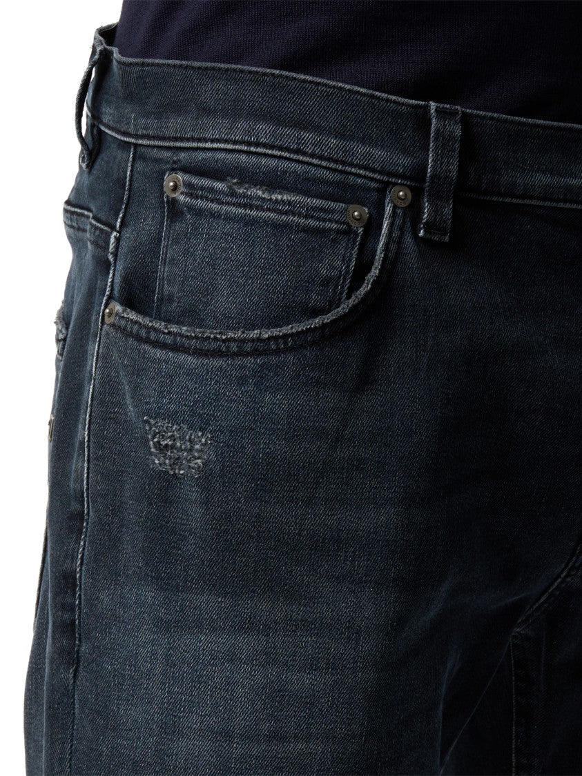 Dondup Distressed Dark Denim Trousers With Raw Edge Finish