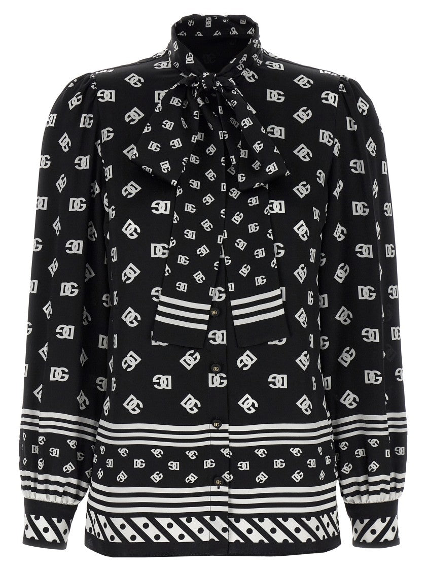 Dolce & Gabbana Silk Twill Shirt With Lavallière Collar And Dg Logo Print