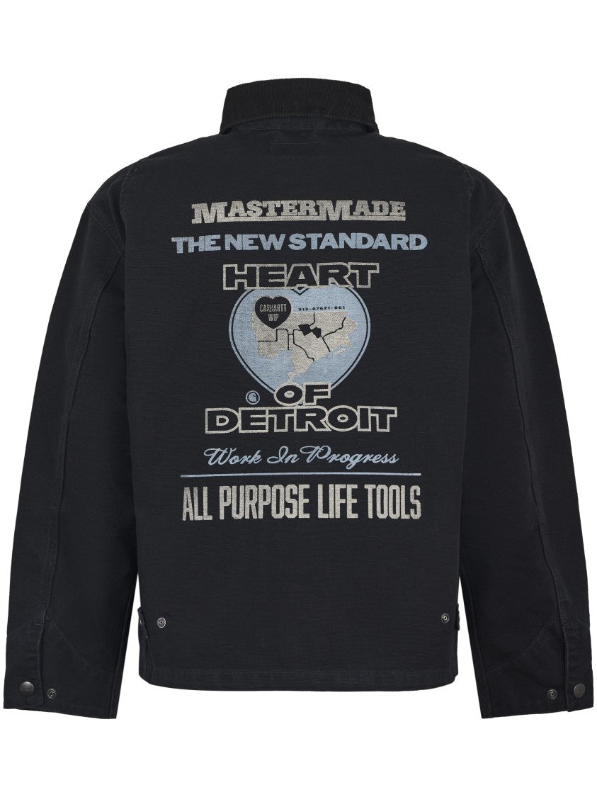 Carhartt Wip Textured Black Canvas Jacket With Bold Graphic Print