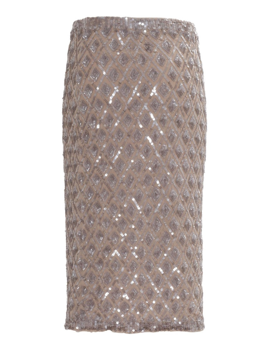 P.A.R.O.S.H. Fitted Skirt With Shimmering Diamond Sequin Pattern