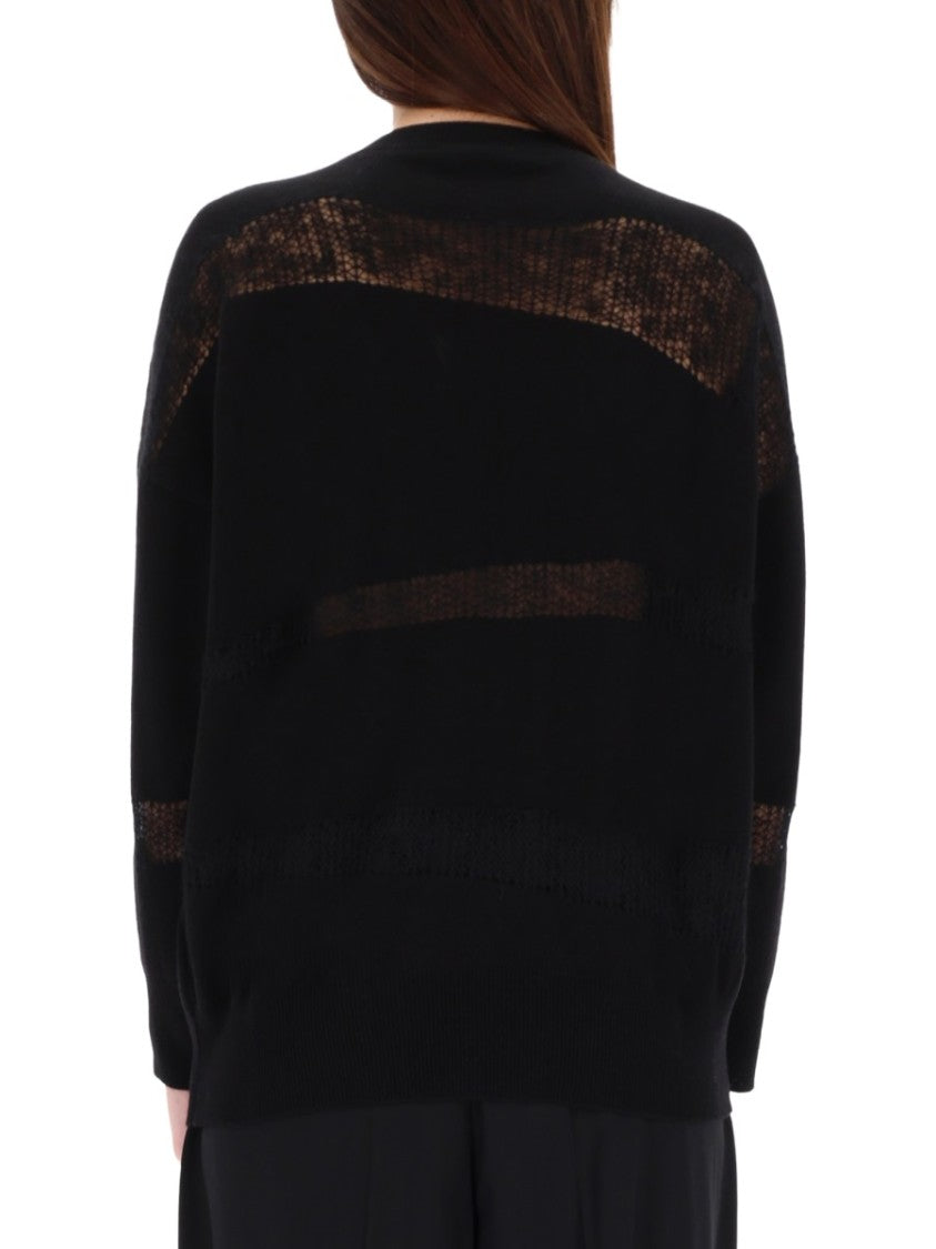 Fabiana Filippi Relaxed Fit Black Sweater With Sheer Horizontal Knit Stripes