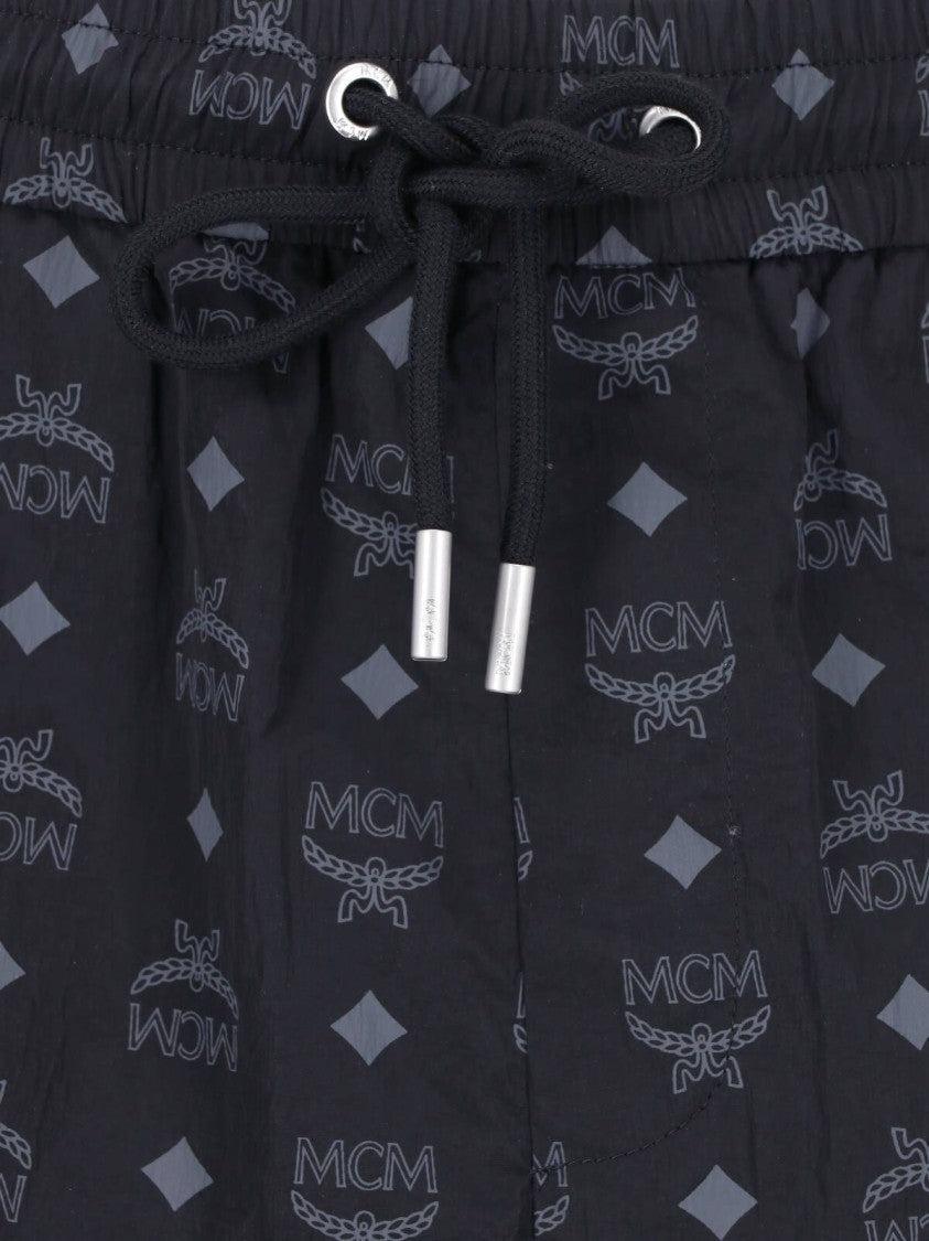 Mcm Black Fabric Logo Swim Shorts