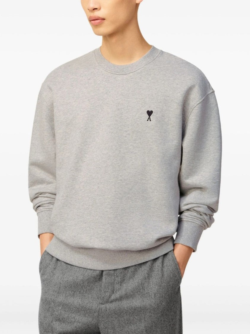 Ami Paris Relaxed Fit Light Grey Crew Neck Sweater