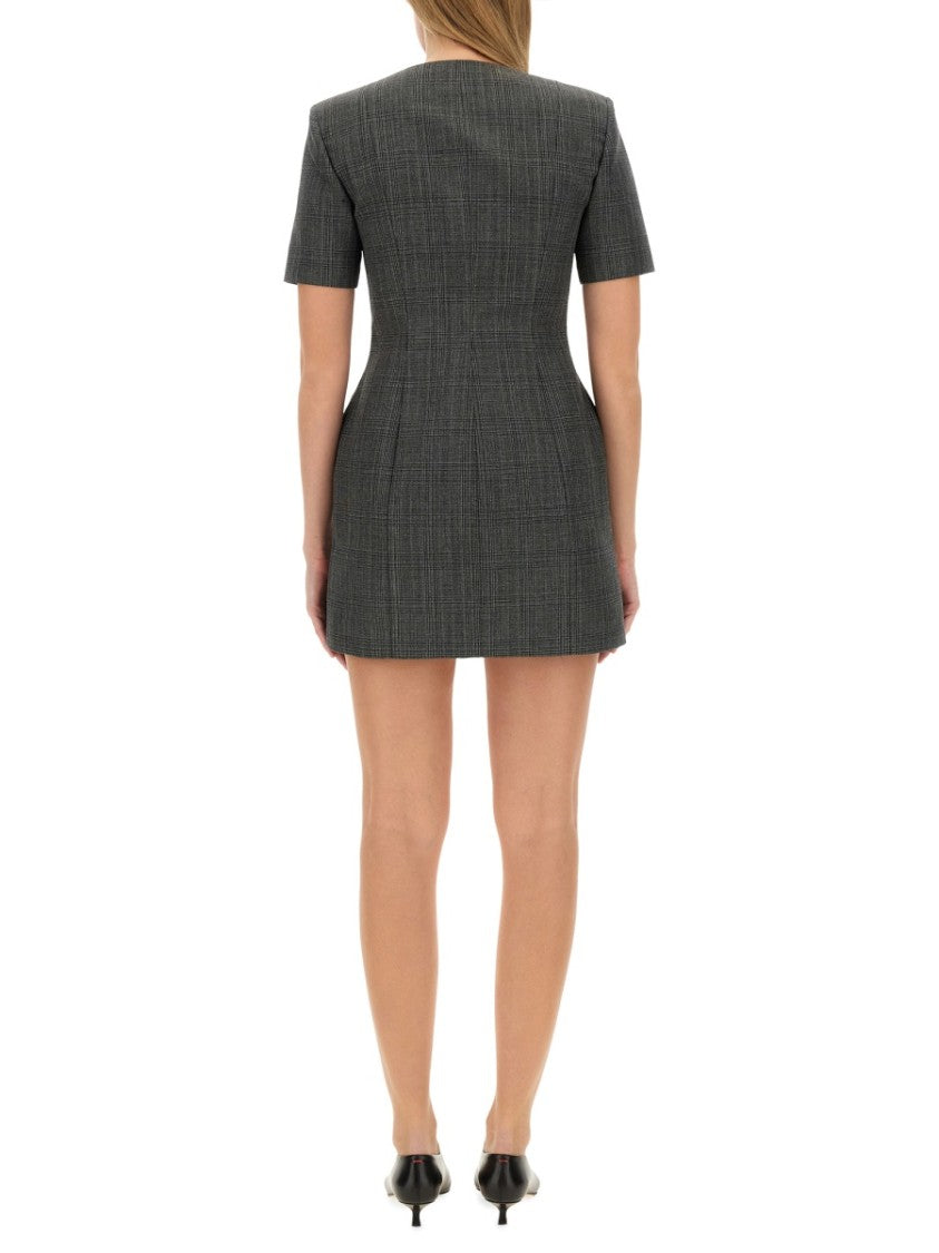 Msgm Grey Virgin Wool Dress With Contrasting Front Zipper