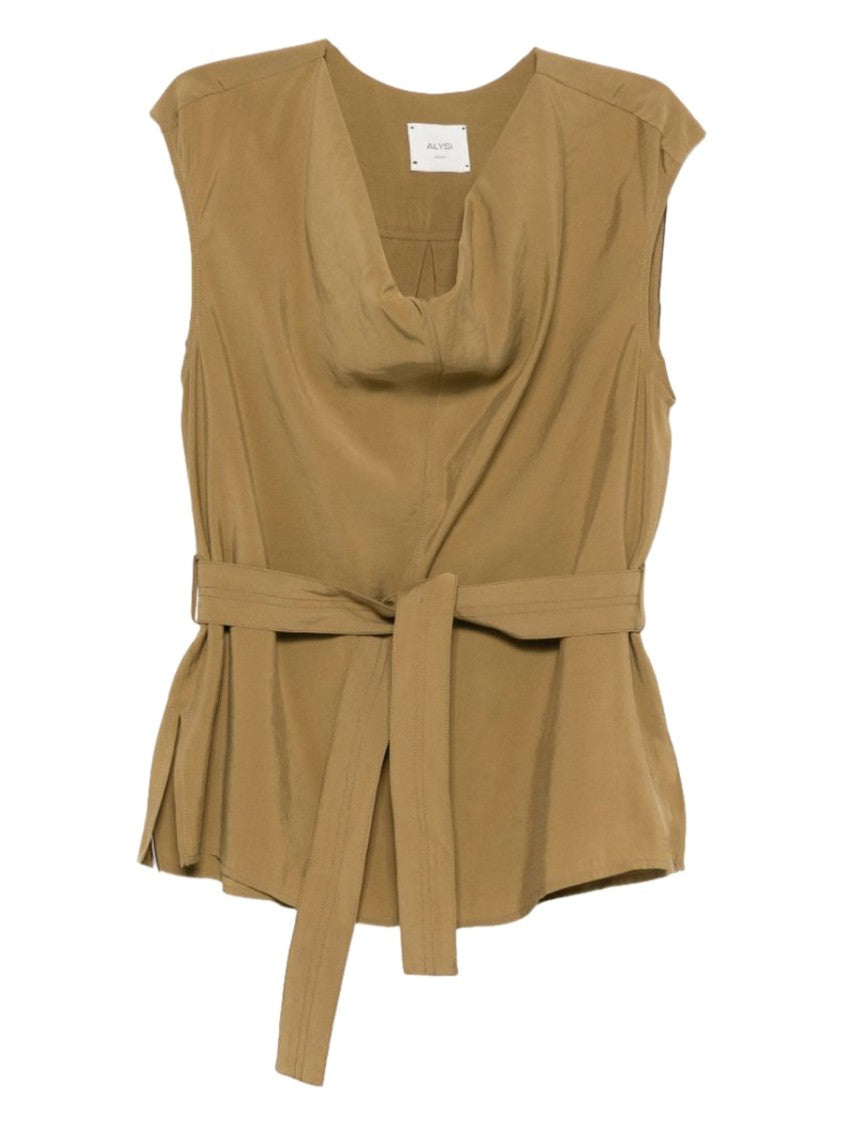Alysi Neutrals Structured Sleeveless Belted Blouse