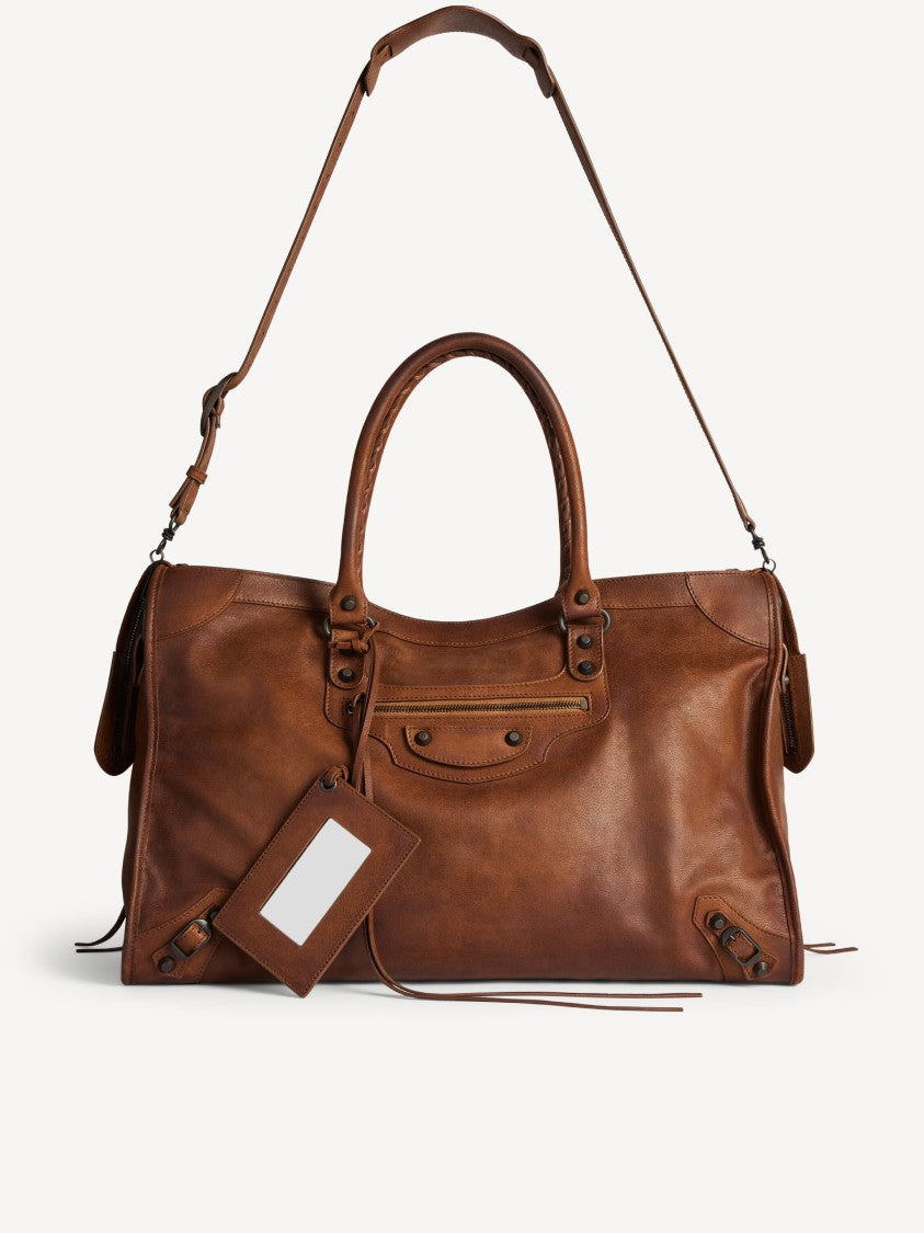 Balenciaga Le City L Braided Handle Studded Leather Tote Bag