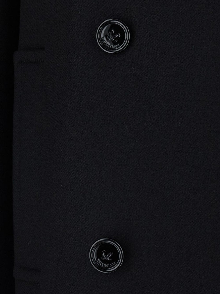 Balenciaga Boxy Cropped Coat With Structured Design And Logo Buttons