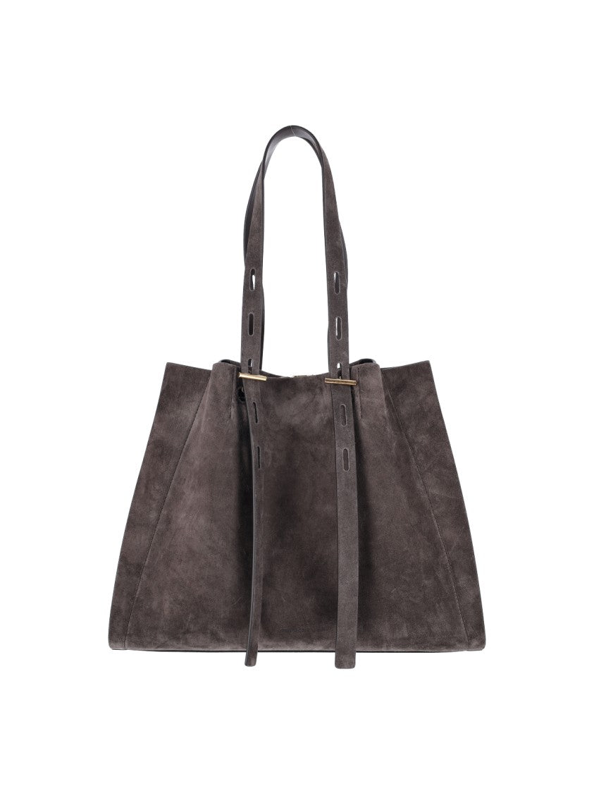 Minobossi Brown Paulette Calfskin Suede Double-Handle Handbag