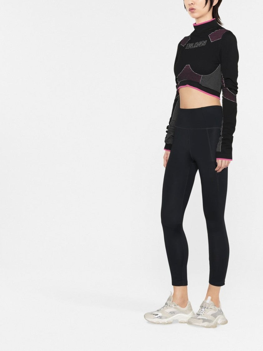 Balmain Black Seamless Jersey Cropped Polyamide Top