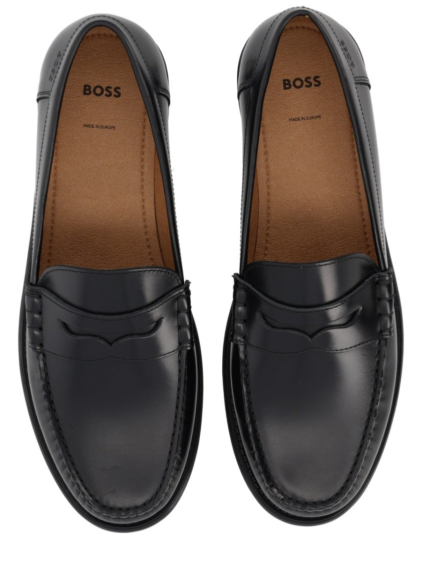 Boss Polished Cowhide Leather Penny Loafers