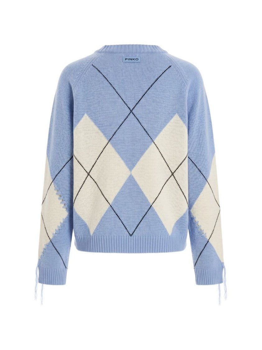 Pinko Grey Classic Argyle Pattern Sweater