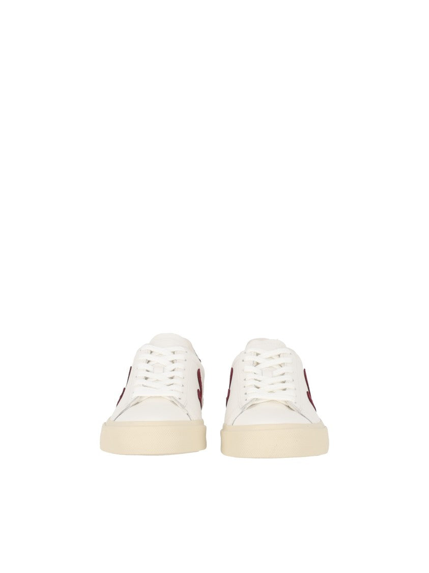 Veja White Campo Deep Red Suede Accent Low-Top Sneakers