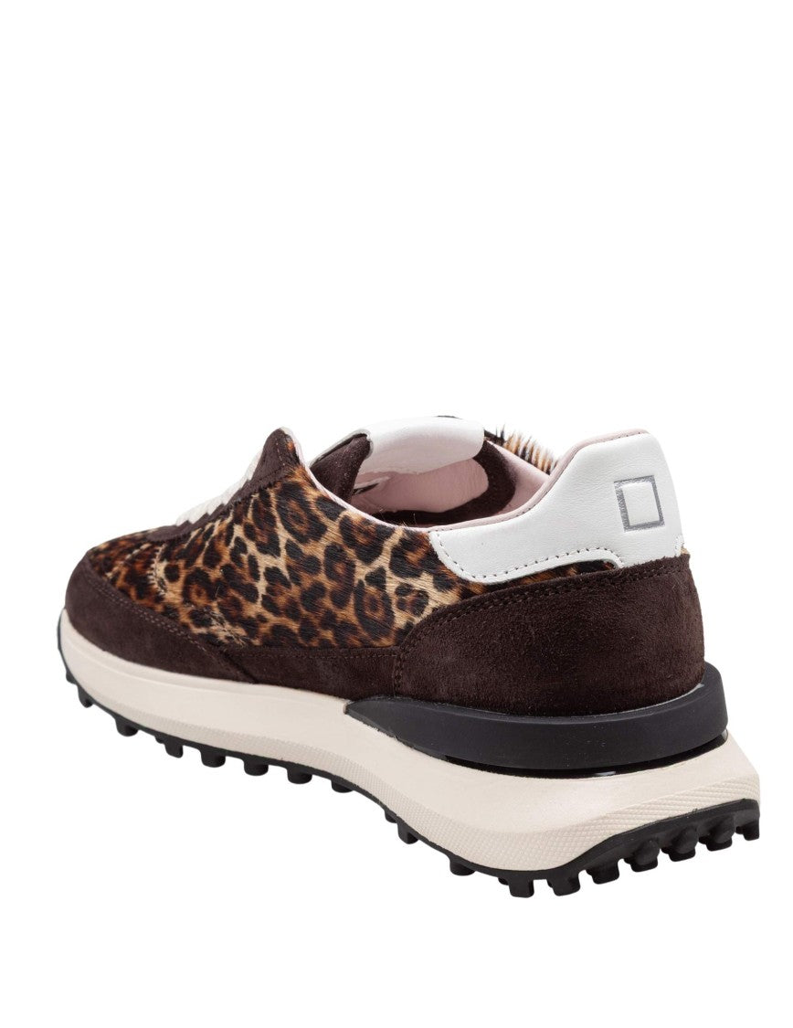 D.A.T.E Leopard Print Ponyskin And Suede Running Sneakers