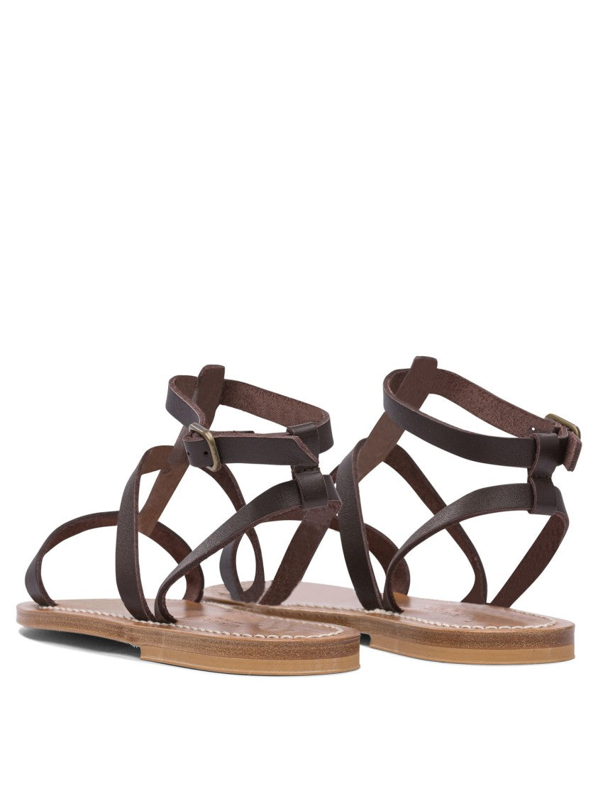 K.Jacques Brown Leather Sandals With Adjustable Ankle Strap