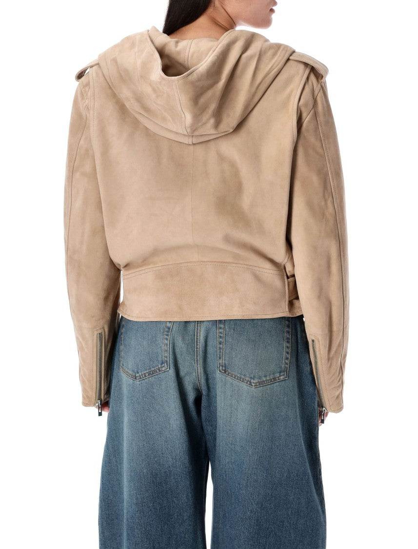 Alaïa Suede Hooded Biker Jacket
